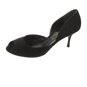 Salvatore Ferragamo Suede D’Orsay Black Peep-Toe Heels - Size